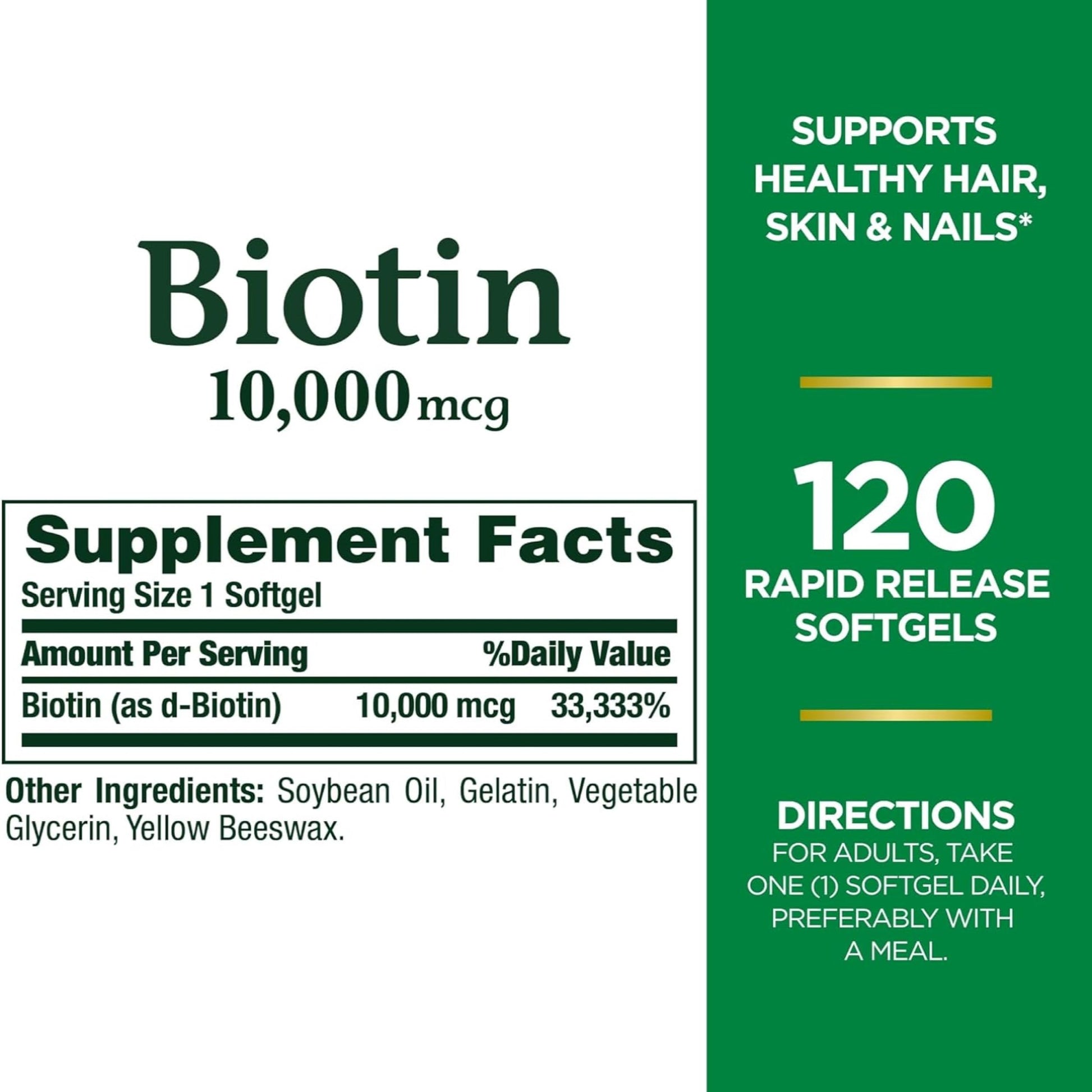 Product image of Nature's Bounty Biotin 10000 mcg Ultra Strength Rapid Release Liquid Softgels 120 ct Pack of 2