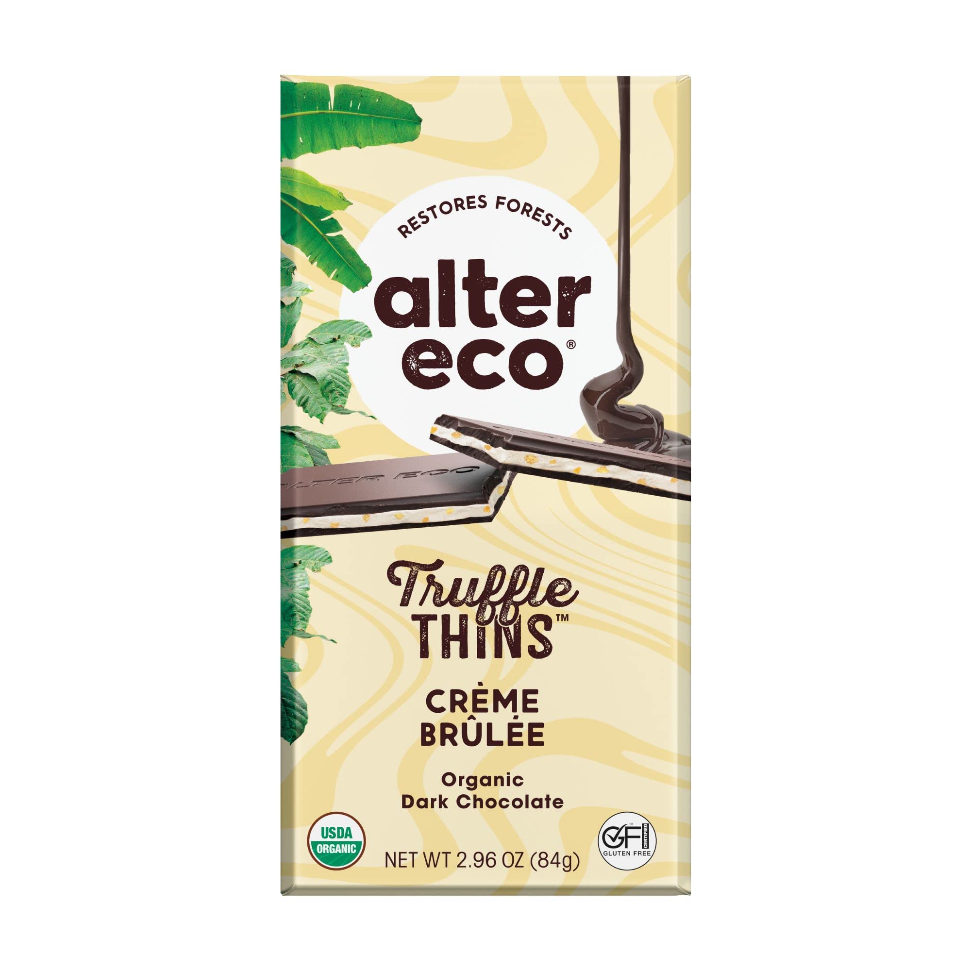 Product image of Alter Eco Creme Brulee Truffle Thins Chocolate Bar Ganache Filling Organic Gluten and Soy-Free Non-GMO Fair