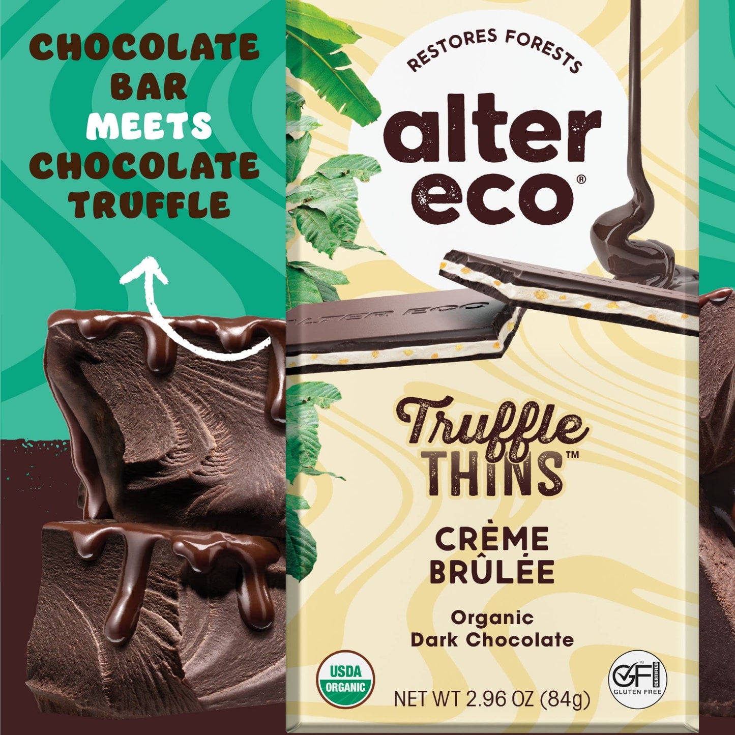 Product image of Alter Eco Creme Brulee Truffle Thins Chocolate Bar Ganache Filling Organic Gluten and Soy-Free Non-GMO Fair