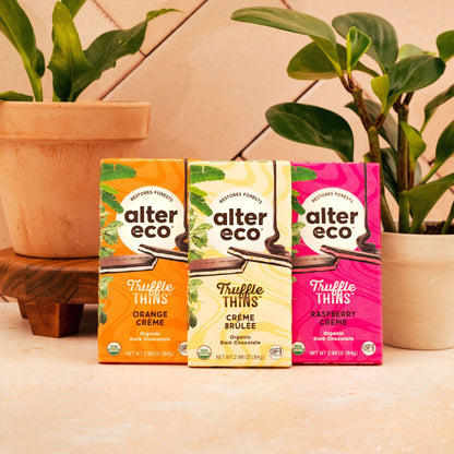 Product image of Alter Eco Creme Brulee Truffle Thins Chocolate Bar Ganache Filling Organic Gluten and Soy-Free Non-GMO Fair
