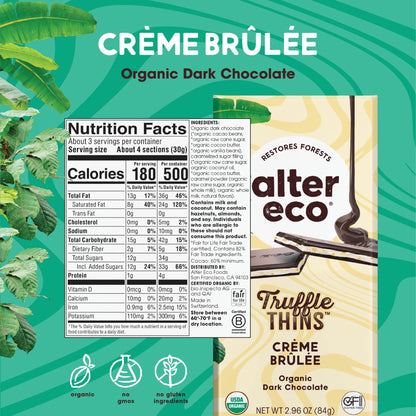 Product image of Alter Eco Creme Brulee Truffle Thins Chocolate Bar Ganache Filling Organic Gluten and Soy-Free Non-GMO Fair