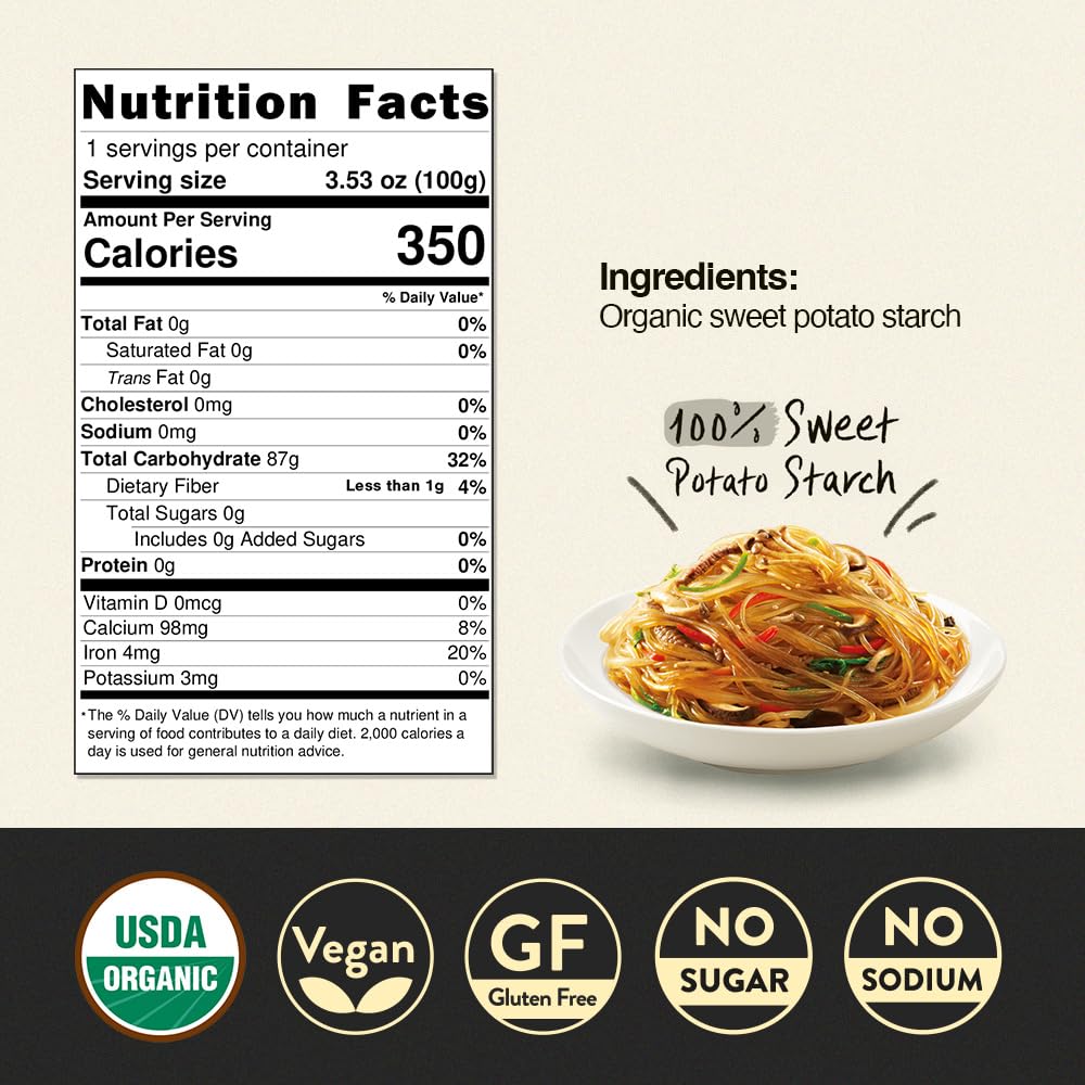 Product image of Chung Jung One Korean Sweet Potato Glass Noodle Non GMO Gluten Free Vegan No Sodium No Sugar 3.5oz 3.53 oz