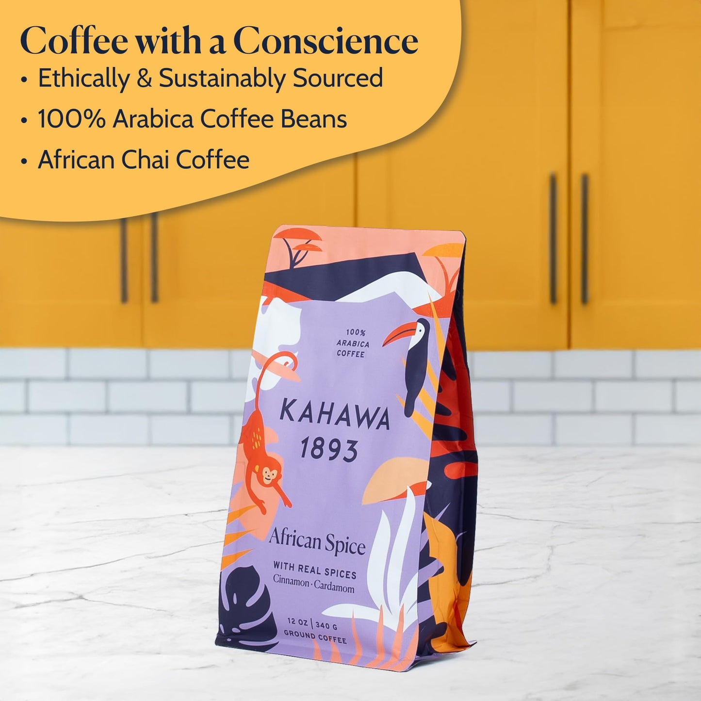 Product image of KAHAWA 1893 Medium Roast Ground Coffee African Spice Cinnamon Cardamom and Clove High Antioxidants