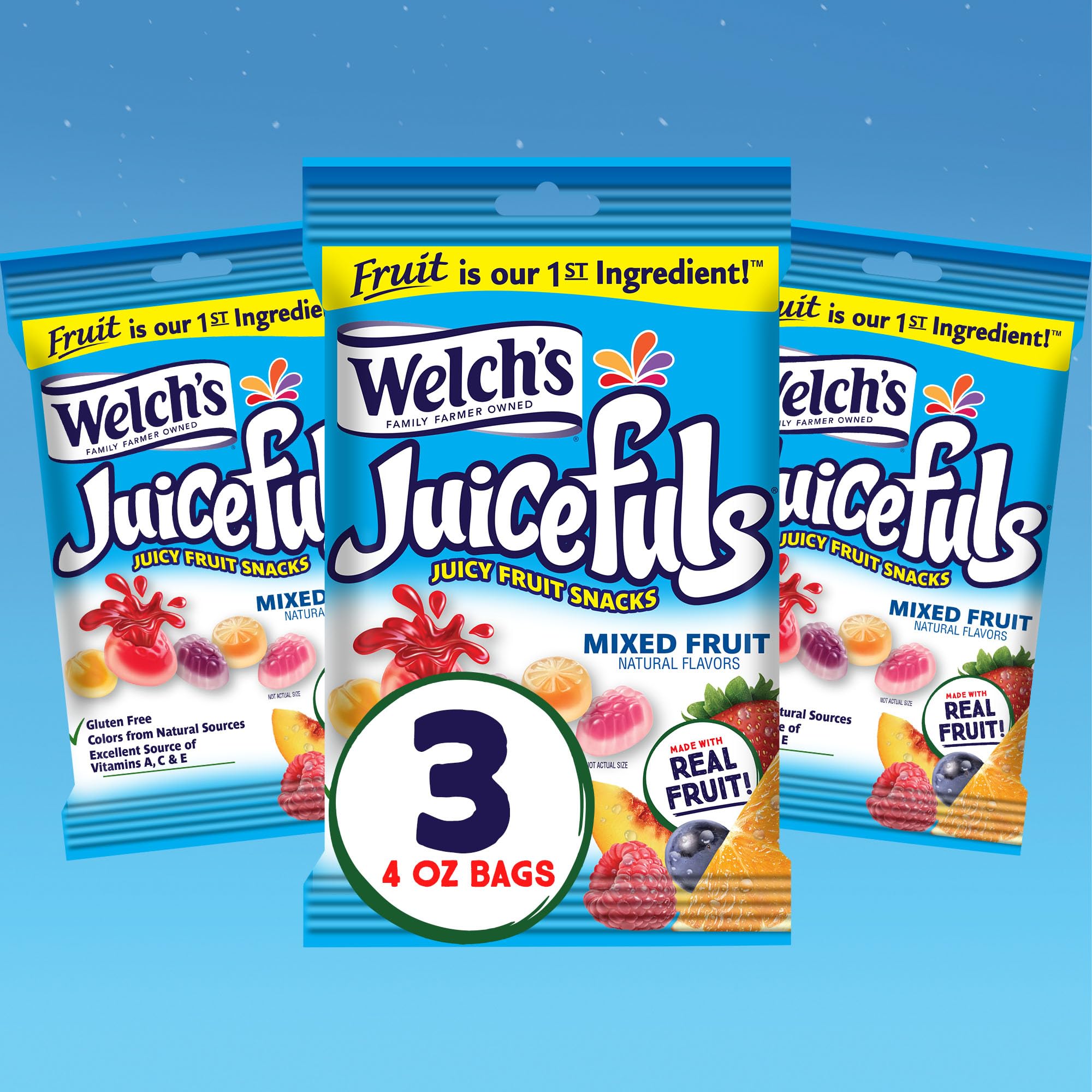 Product image of Welch's Juicefuls Juicy Fruit Snacks Mixed Fruit Fruit Gushers Gluten Free Sharing Size Bags 4 oz 4 oz Pack