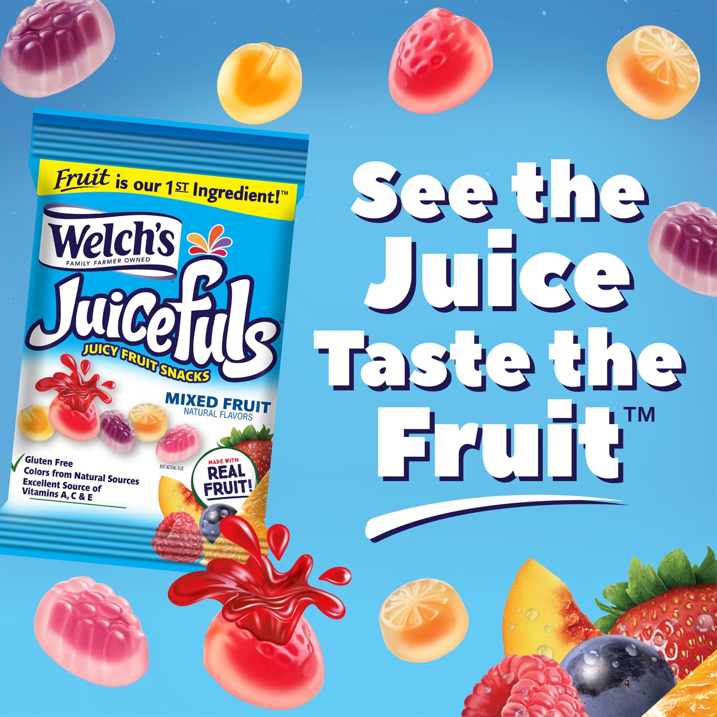 Product image of Welch's Juicefuls Juicy Fruit Snacks Mixed Fruit Fruit Gushers Gluten Free Sharing Size Bags 4 oz 4 oz Pack