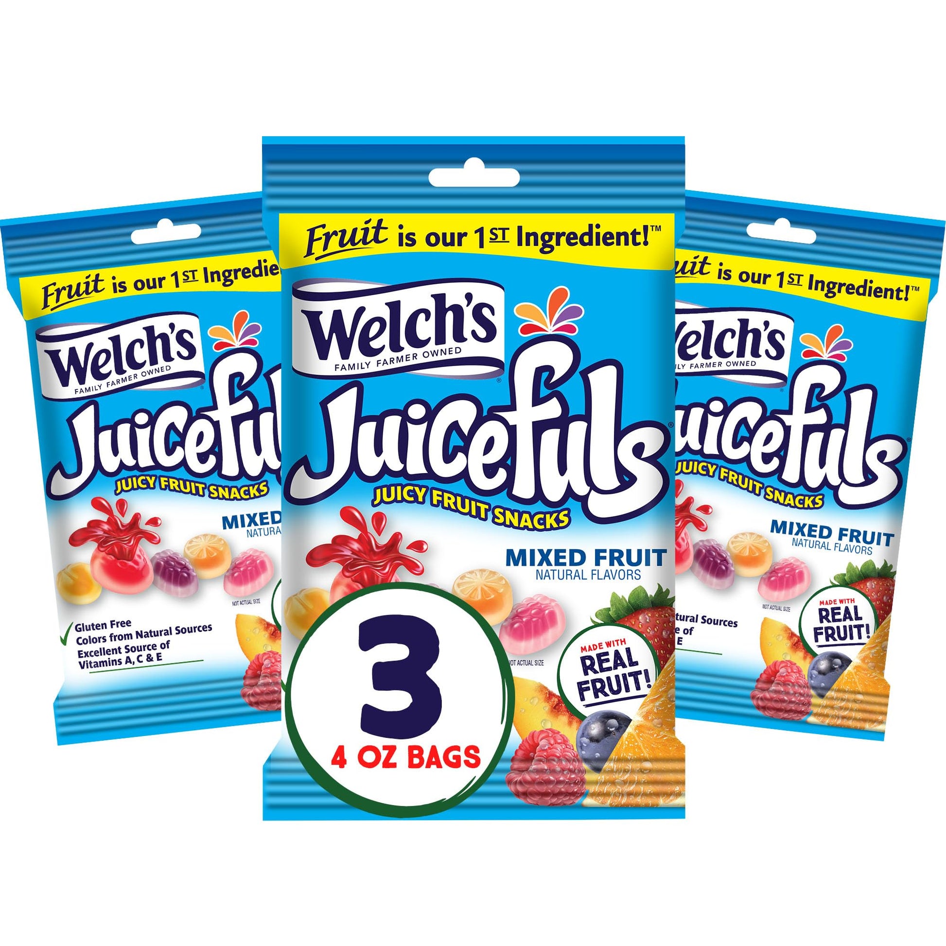 Product image of Welch's Juicefuls Juicy Fruit Snacks Mixed Fruit Fruit Gushers Gluten Free Sharing Size Bags 4 oz 4 oz Pack