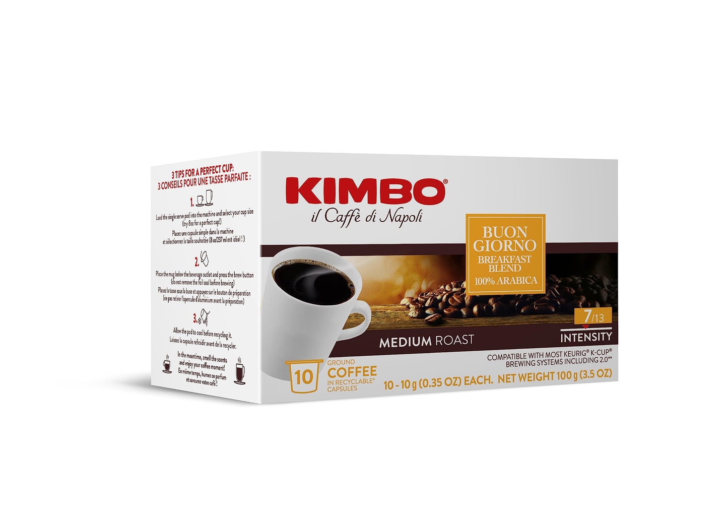 Product image of Kimbo Buon Giorno Breakfast Blend 100% Arabica Coffee K-Cups Medium Roast Sweet and Acidic Flavor 7/13