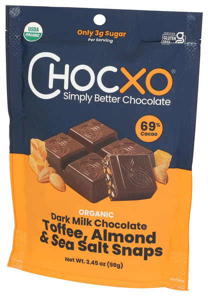 Product image of ChocXO Organic Toffee Almond 69% Dark Milk Chocolate Snaps 3.45 oz 3.45 oz
