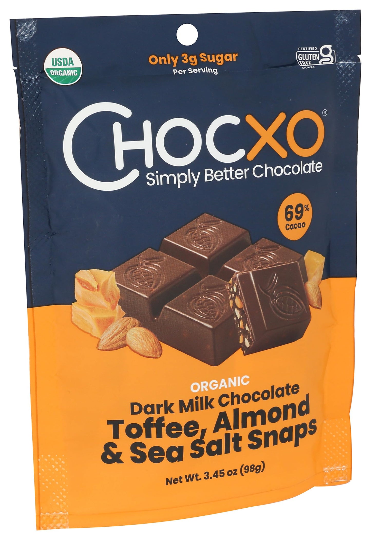 Product image of ChocXO Organic Toffee Almond 69% Dark Milk Chocolate Snaps 3.45 oz 3.45 oz