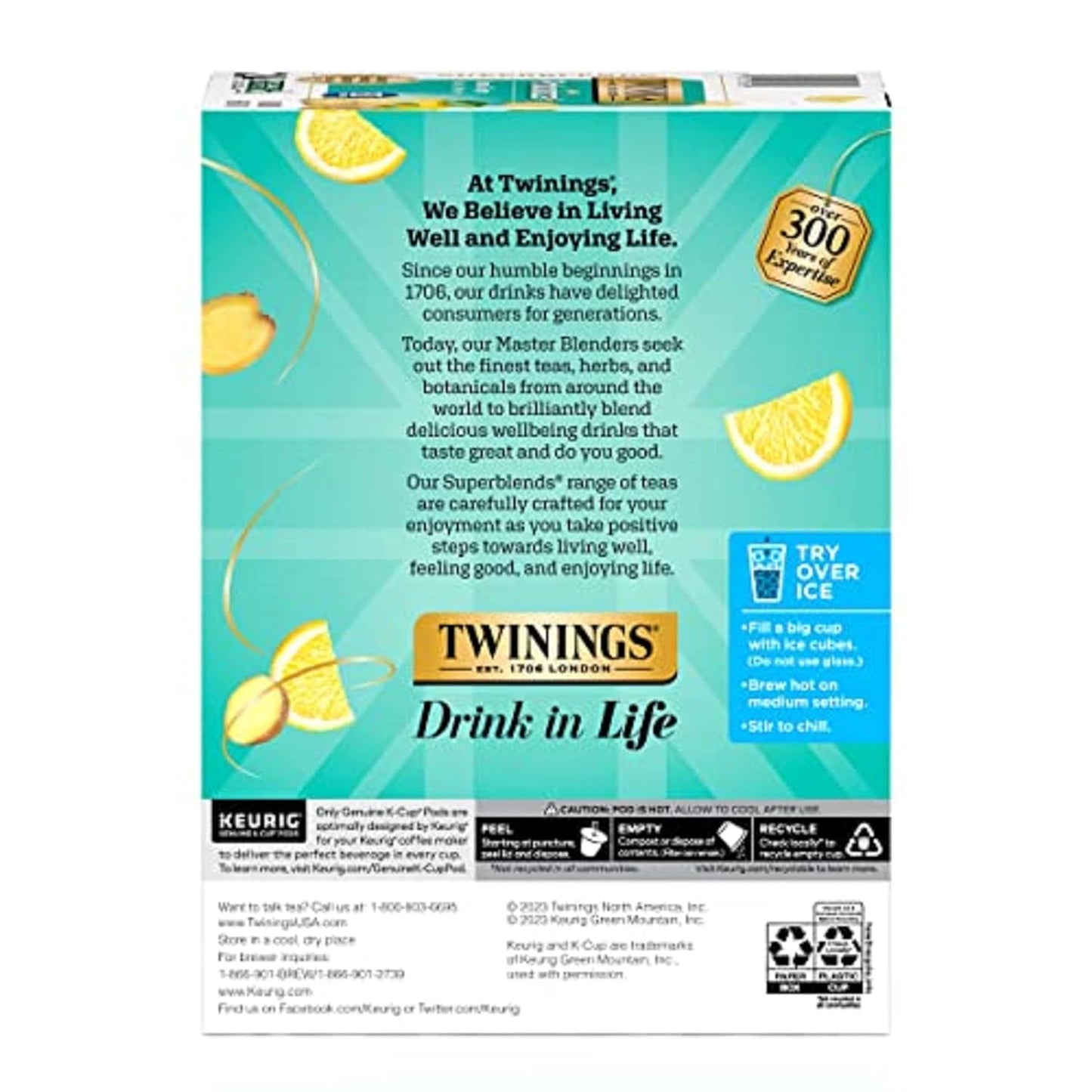 Product image of Twinings Herbal Tea Lemon and Ginger Probiotics K-Cup Pods for Keurig Naturally Caffeine Free 24 ct Pack of