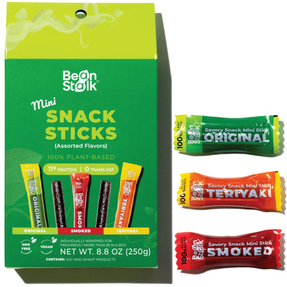 Product image of Bean Stalk Savory Vegan Mini Snack Sticks Assorted Flavors Teriyaki Smoked Original 8.8 oz 8.8 oz
