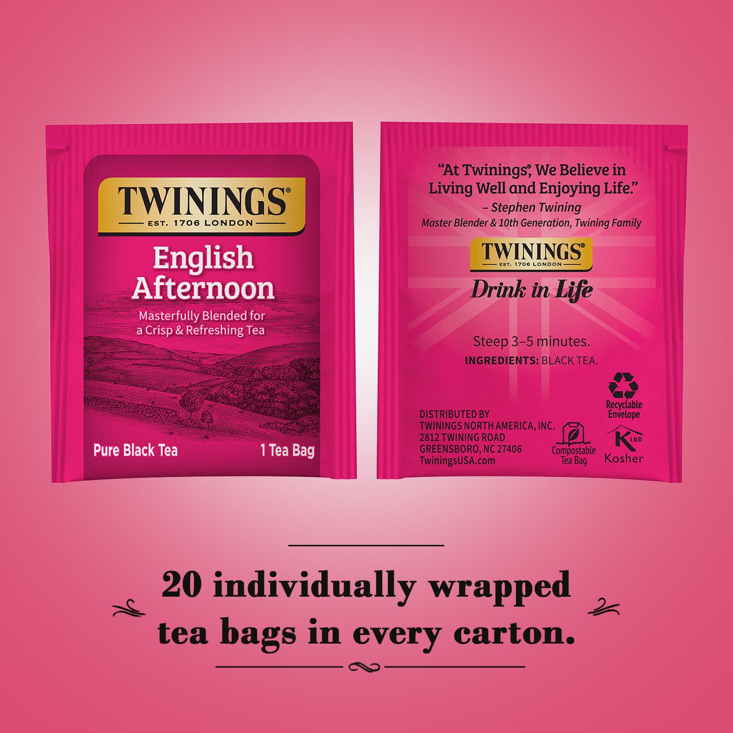 Product image of Twinings Tea English Afternoon Black Tea Caffeinated Individually Wrapped Tea Bags 20 ct Pack of 2