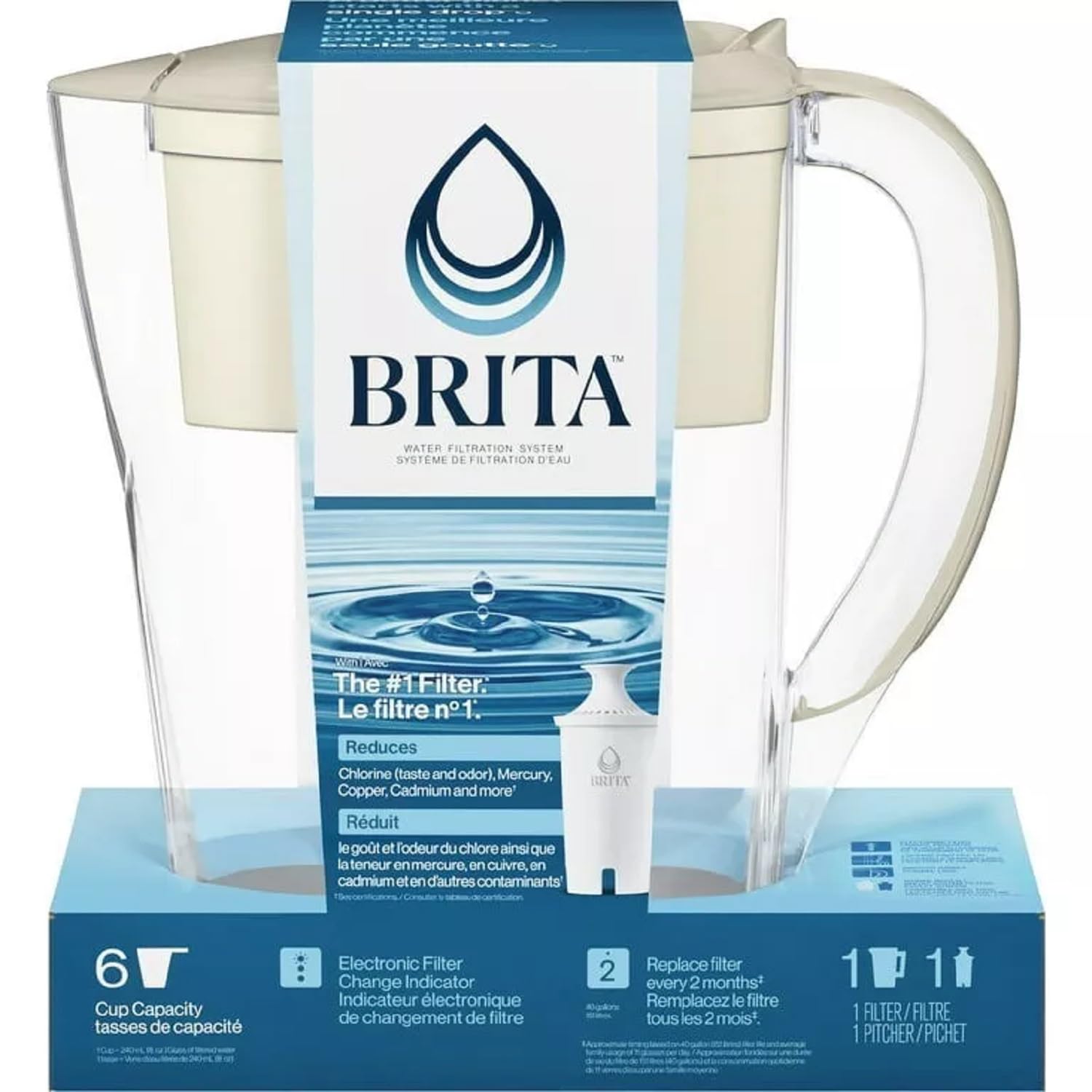 Product image of Brita Space Saver 6 Cup Water Filter Pitcher 1 Standard Filter Beige