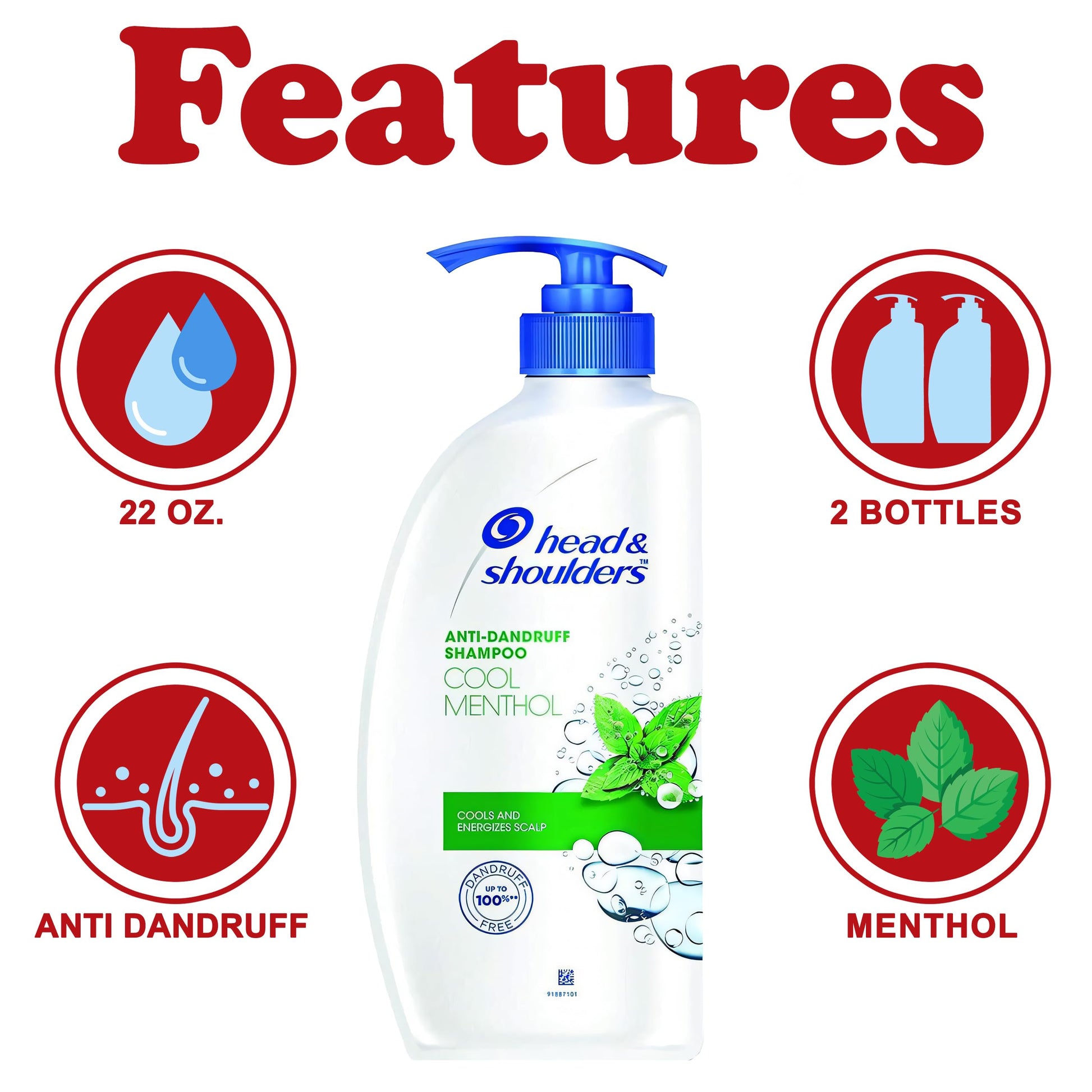Product image of Head and Shoulders Anti Dandruff Shampoo Cool Menthol Scent Refreshes and Cleanses Scalp Daily Use For All