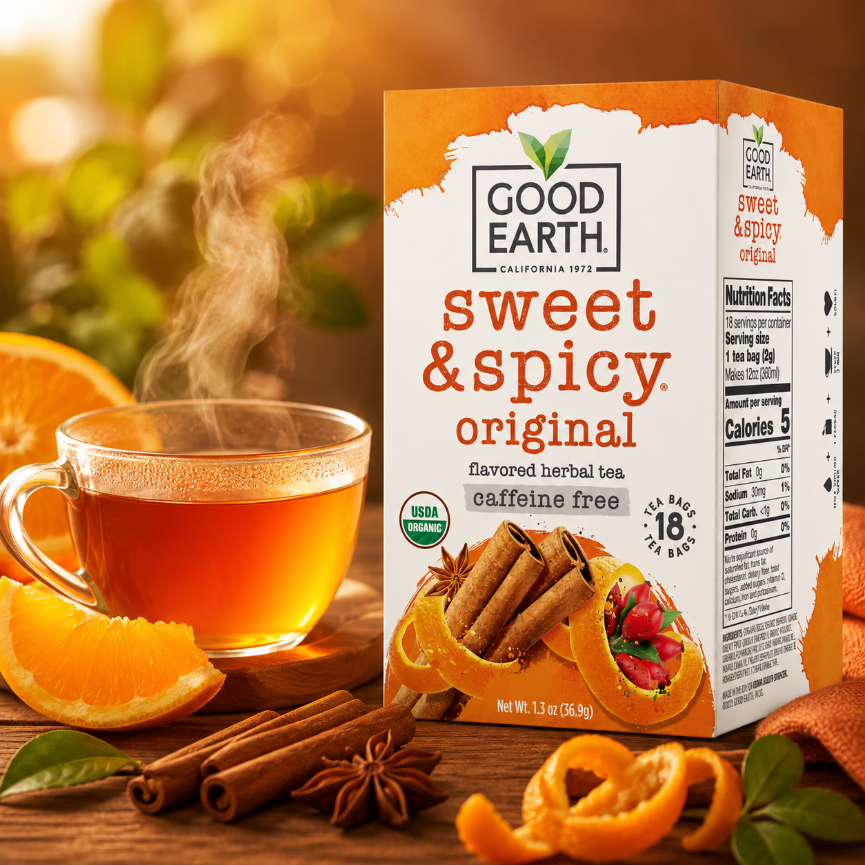 Organic Sweet & Spicy Herbal Caffeine Free Good Earth Teas