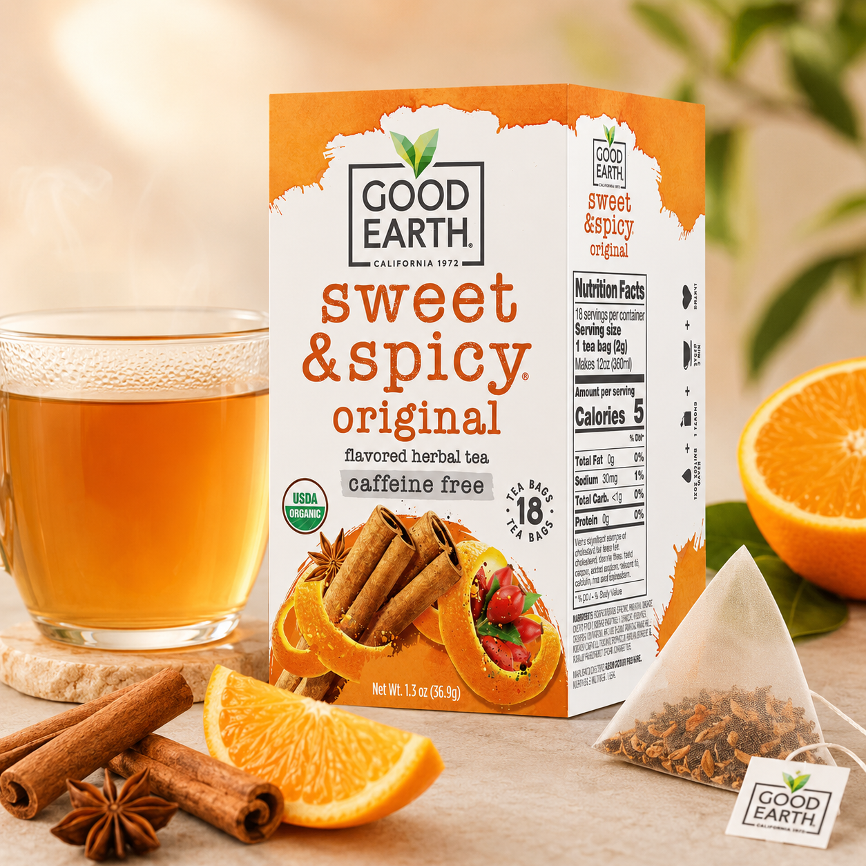 Organic Sweet & Spicy Herbal Caffeine Free Good Earth Teas
