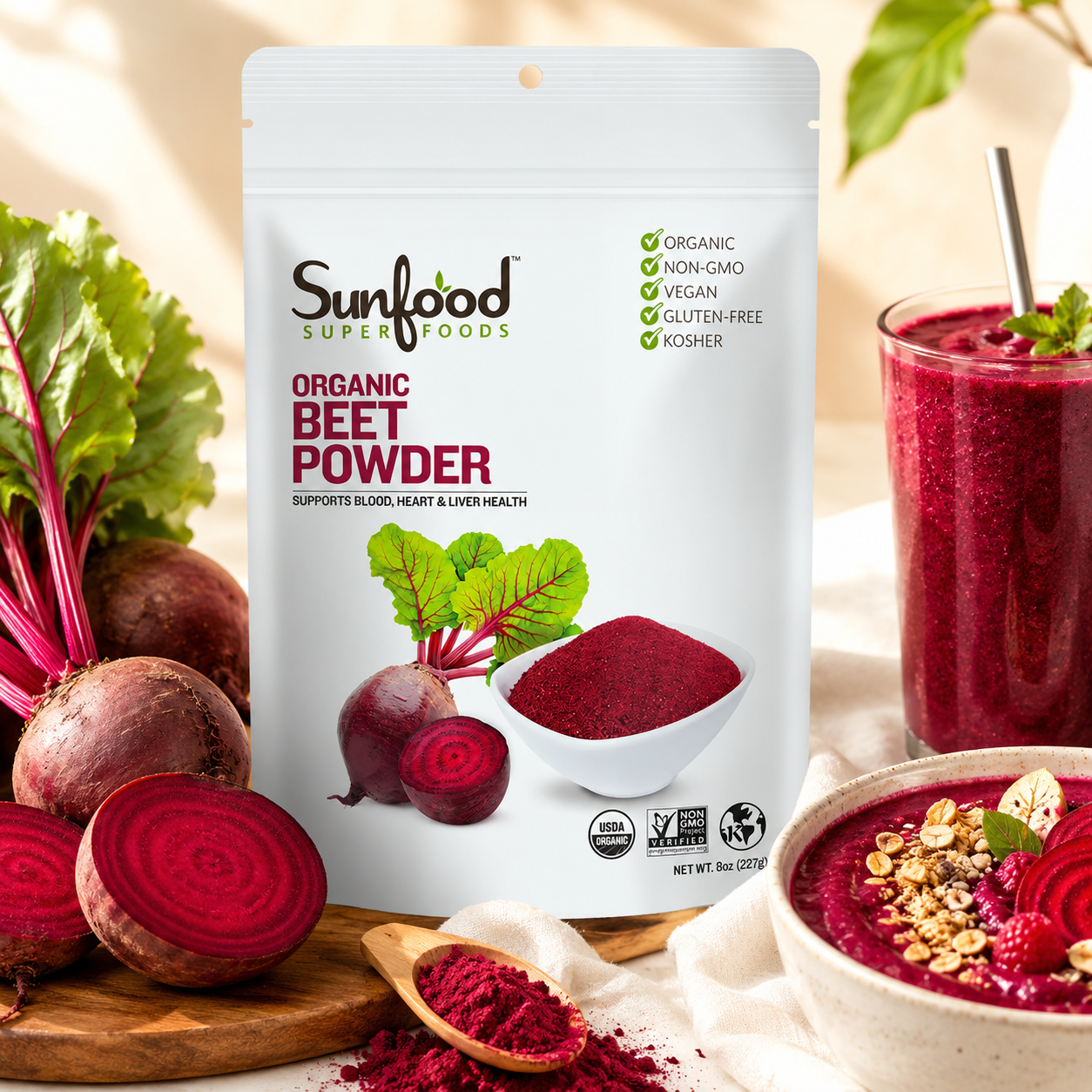 Sunfood Superfoods Organic Beet Root Powder Beetroot for Juice & 8 oz