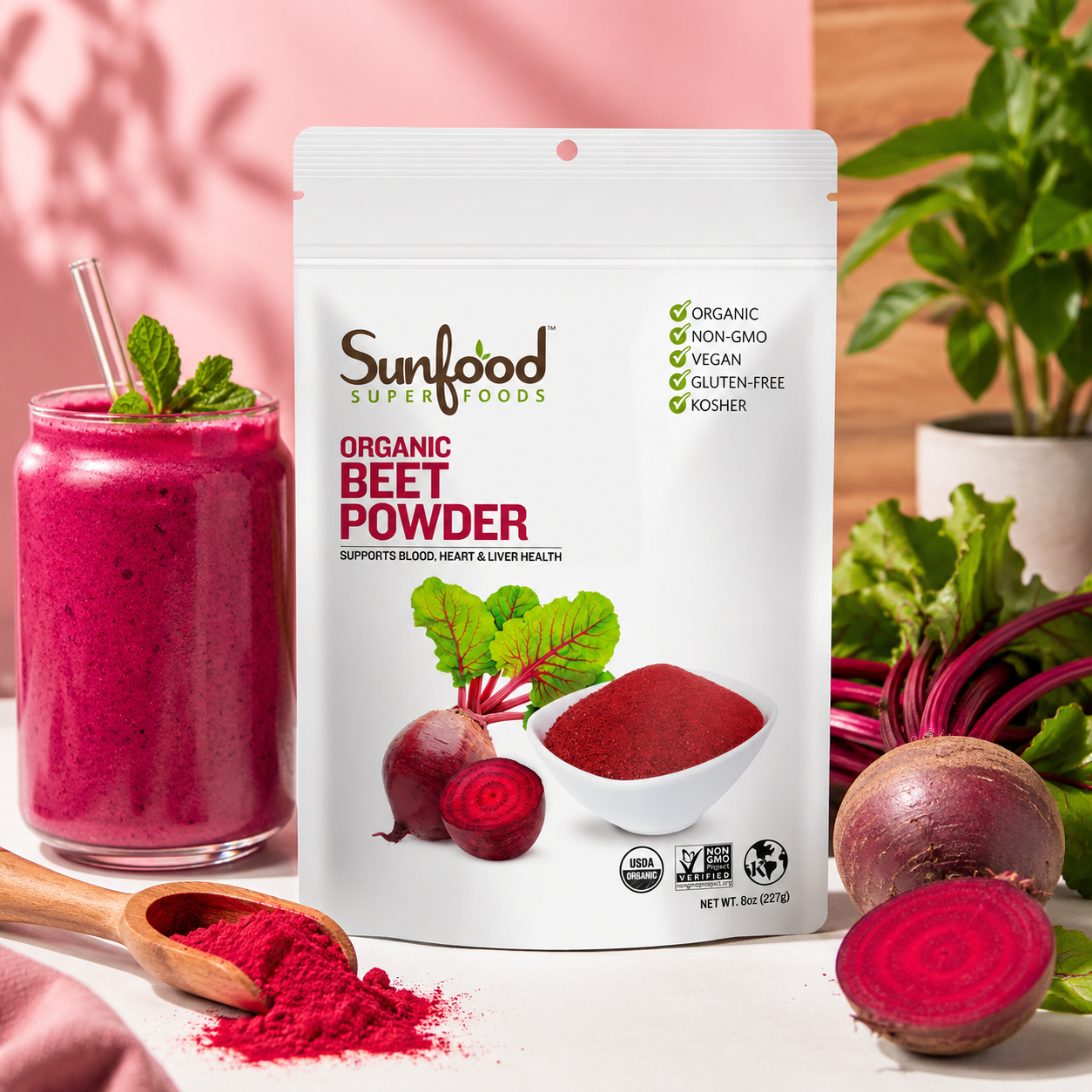 Sunfood Superfoods Organic Beet Root Powder Beetroot for Juice & 8 oz