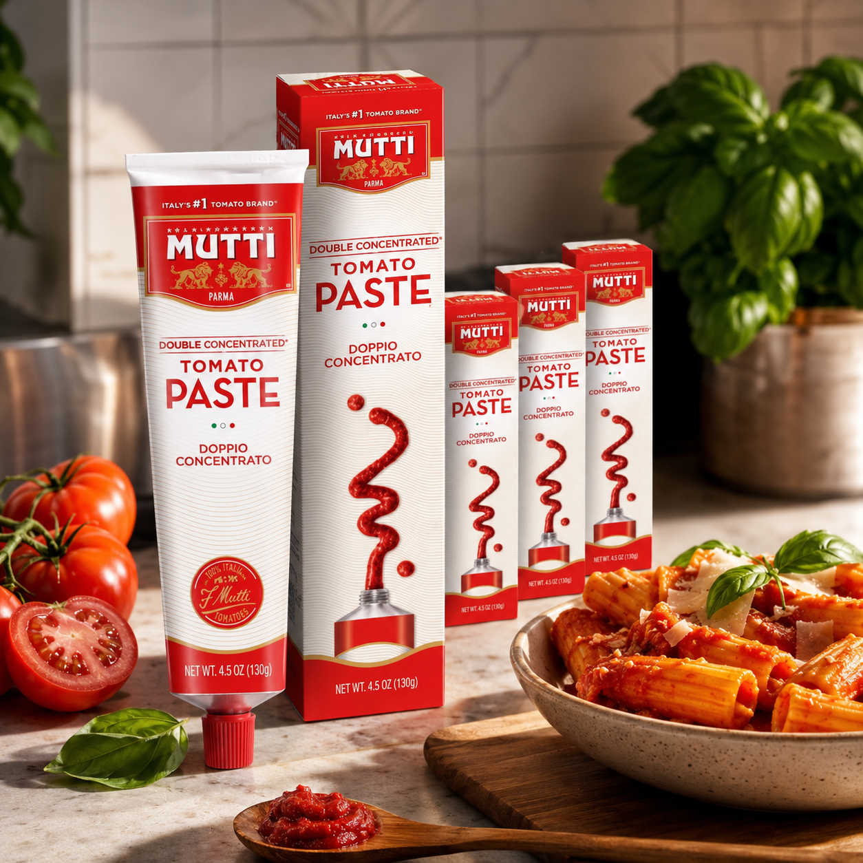 Mutti Double Concentrated Tomato Paste Doppio Concentrato . Tube 4.5 oz