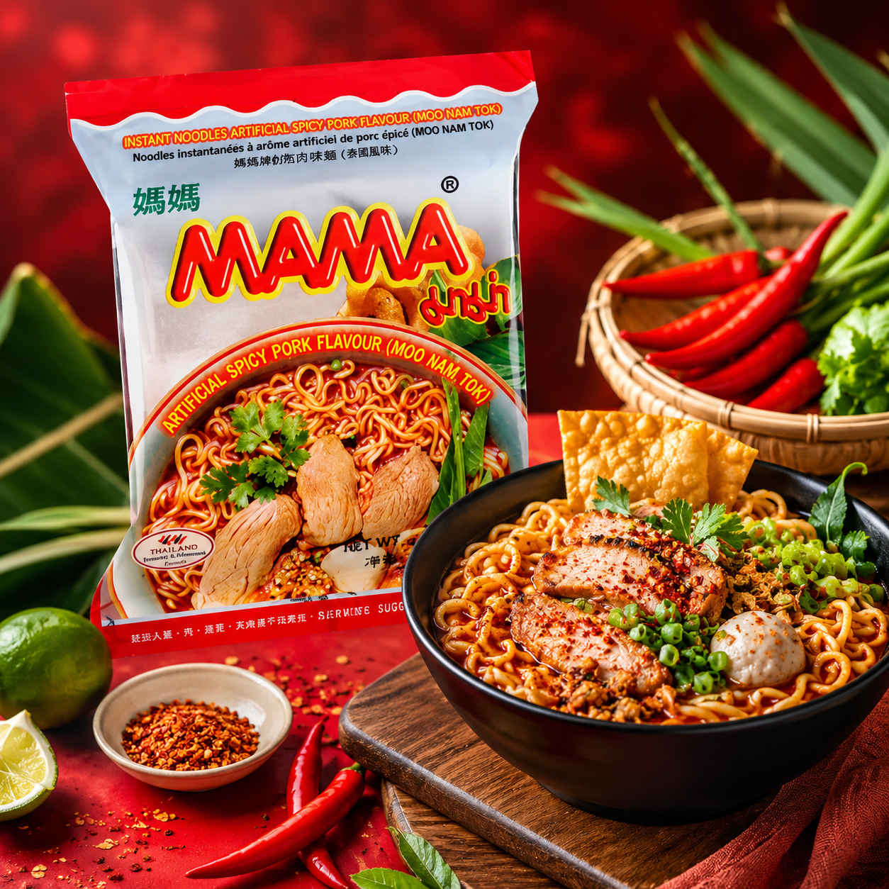 Mama Ramen Style Instant Oriental Noodles Spicy Pork Flavor