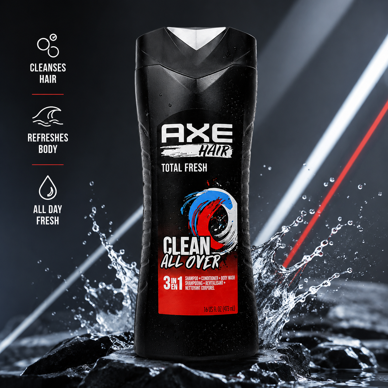 Axe Hair 3 in 1 Total Fresh Shampoo + 473 mL