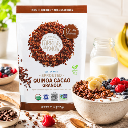 One Degree Organic Cacao Oat Quinoa Granola 6 per case. 11 Ounce