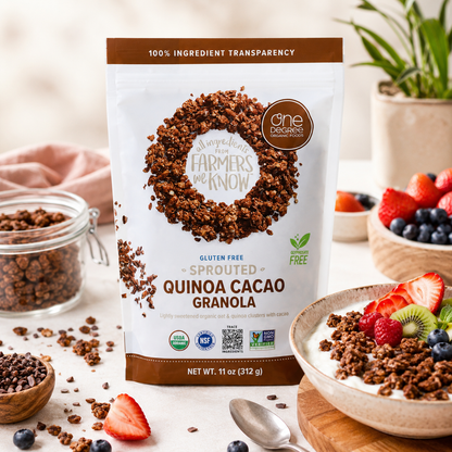 One Degree Organic Cacao Oat Quinoa Granola 6 per case. 11 Ounce