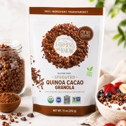 One Degree Organic Cacao Oat Quinoa Granola 6 per case. 11 Ounce