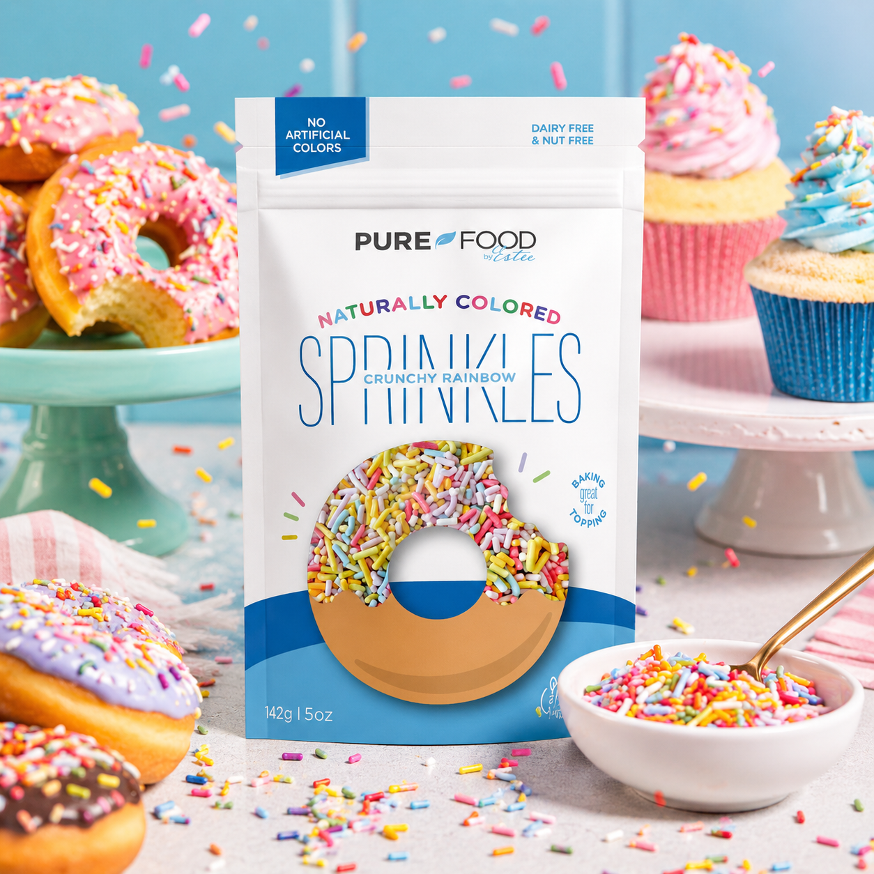 Pure Food Vegan Sprinkles for Ice Cream By Estee Natural Rainbow Color Sprinkles Sprinkles for 5oz