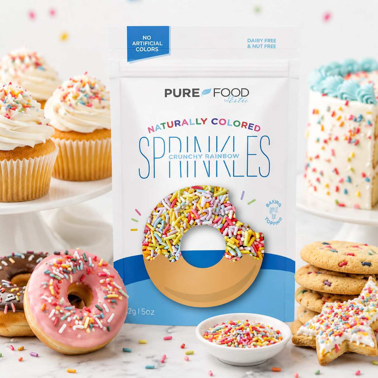 Pure Food Vegan Sprinkles for Ice Cream By Estee Natural Rainbow Color Sprinkles Sprinkles for 5oz
