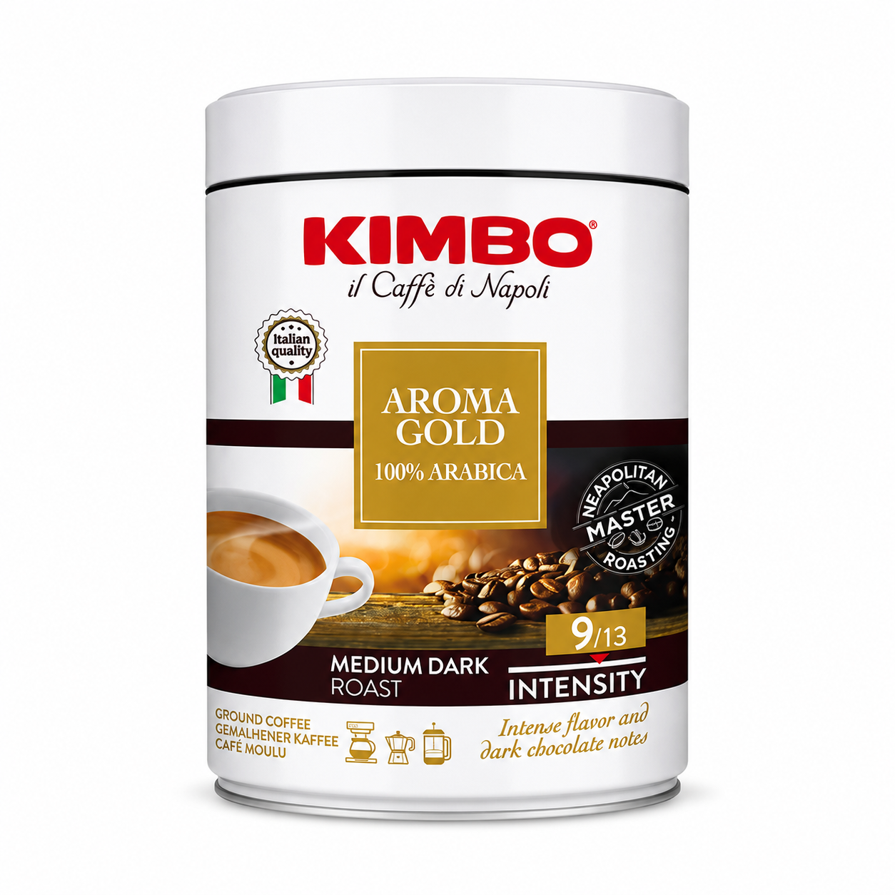 Kimbo 100 Arabica Kimbo 100% Arabica Ground Coffee Tin Aroma Gold 250g