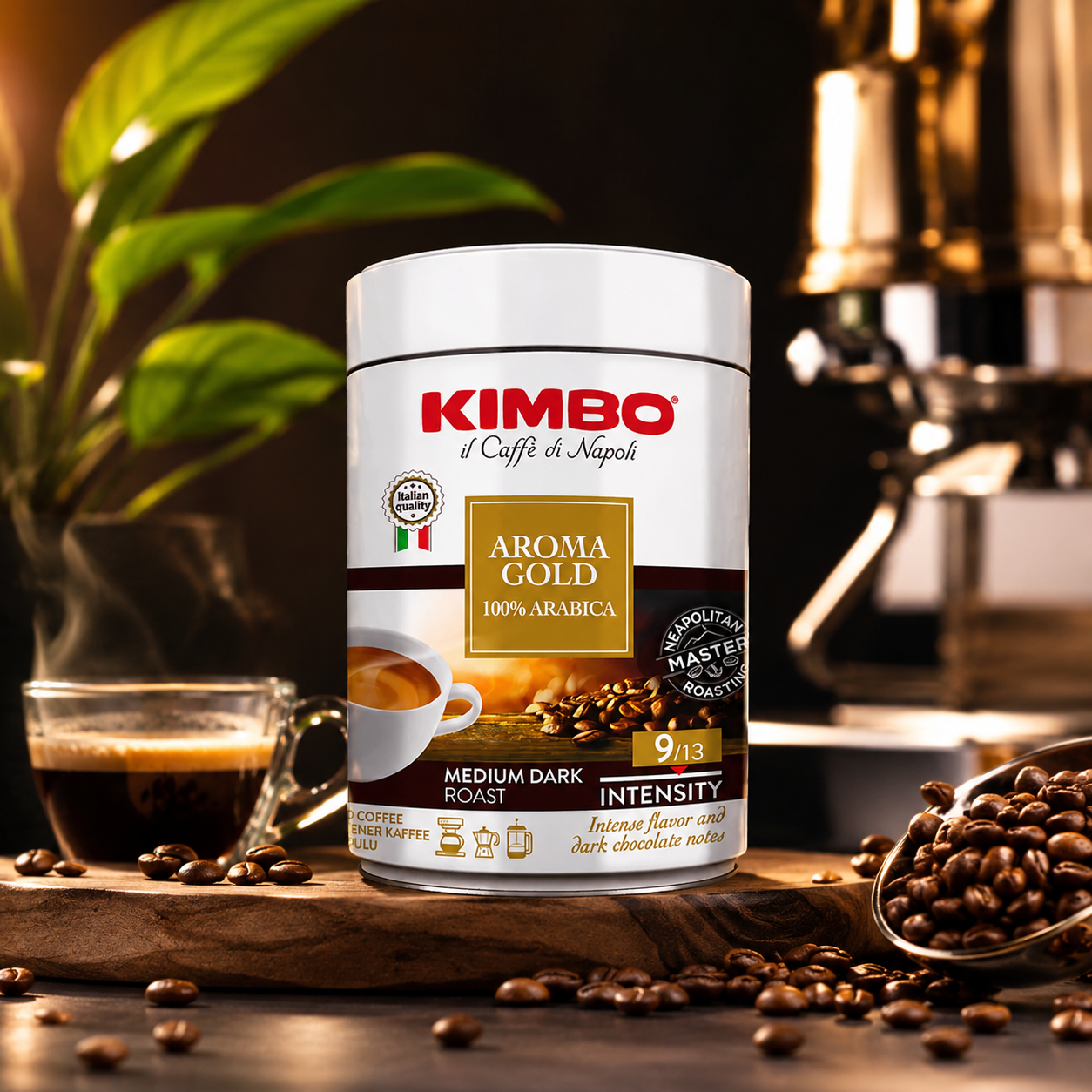 Kimbo 100 Arabica Kimbo 100% Arabica Ground Coffee Tin Aroma Gold 250g