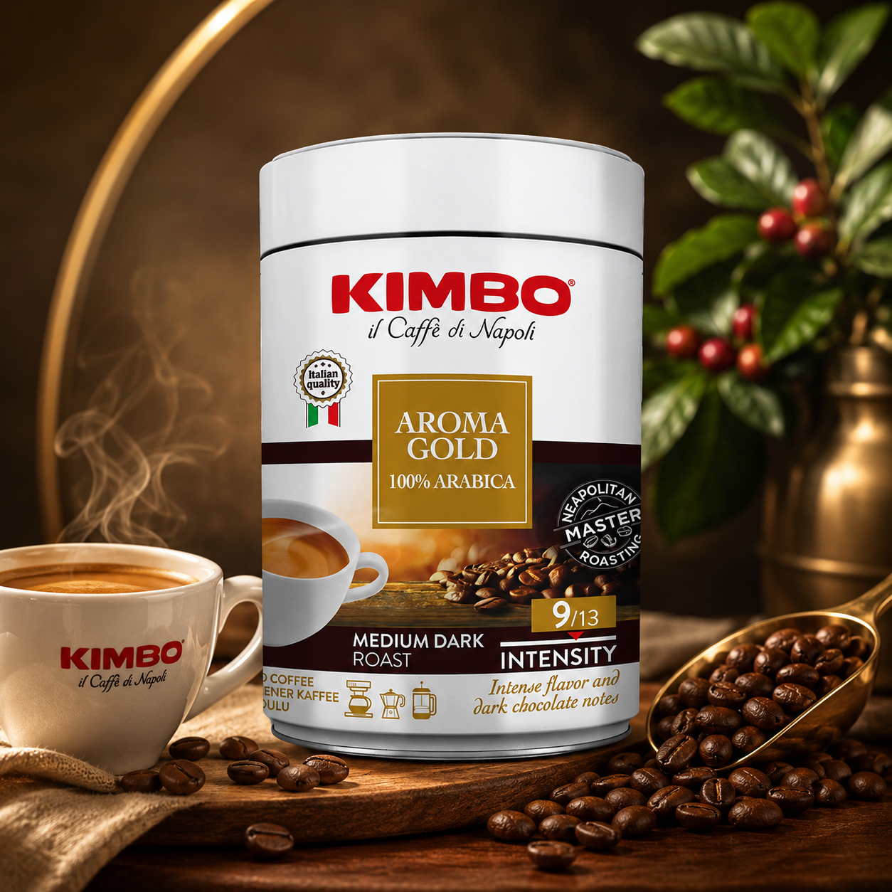 Kimbo 100 Arabica Kimbo 100% Arabica Ground Coffee Tin Aroma Gold 250g