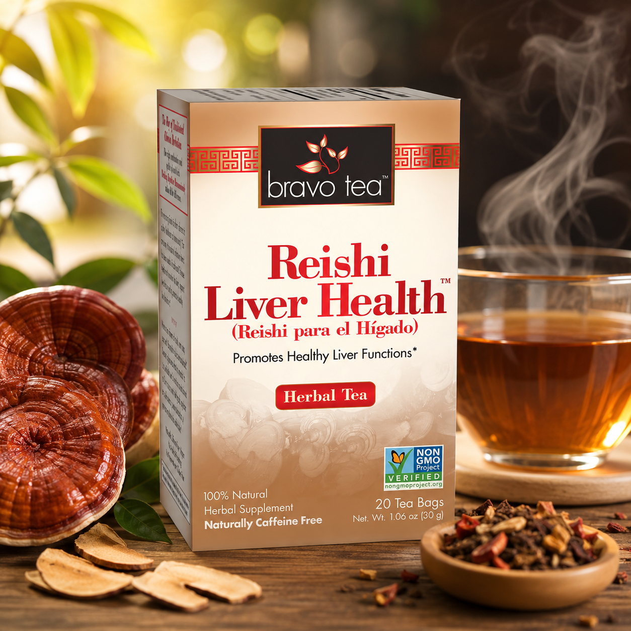 Bravo 20 Tea Bags Tea Reishi Liver Health Herbal Tea Caffeine Free