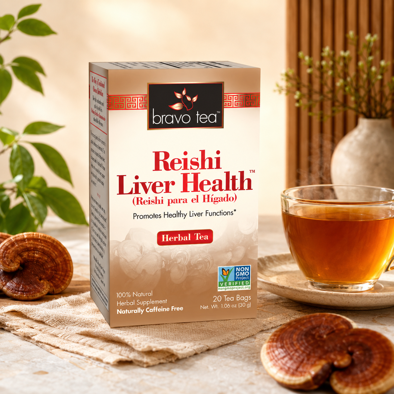 Bravo 20 Tea Bags Tea Reishi Liver Health Herbal Tea Caffeine Free