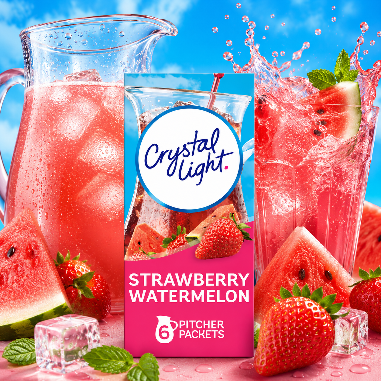 Crystal Light Strawberry Watermelon Low Calories Powdered Drink Mix Pitcher 6 Count
