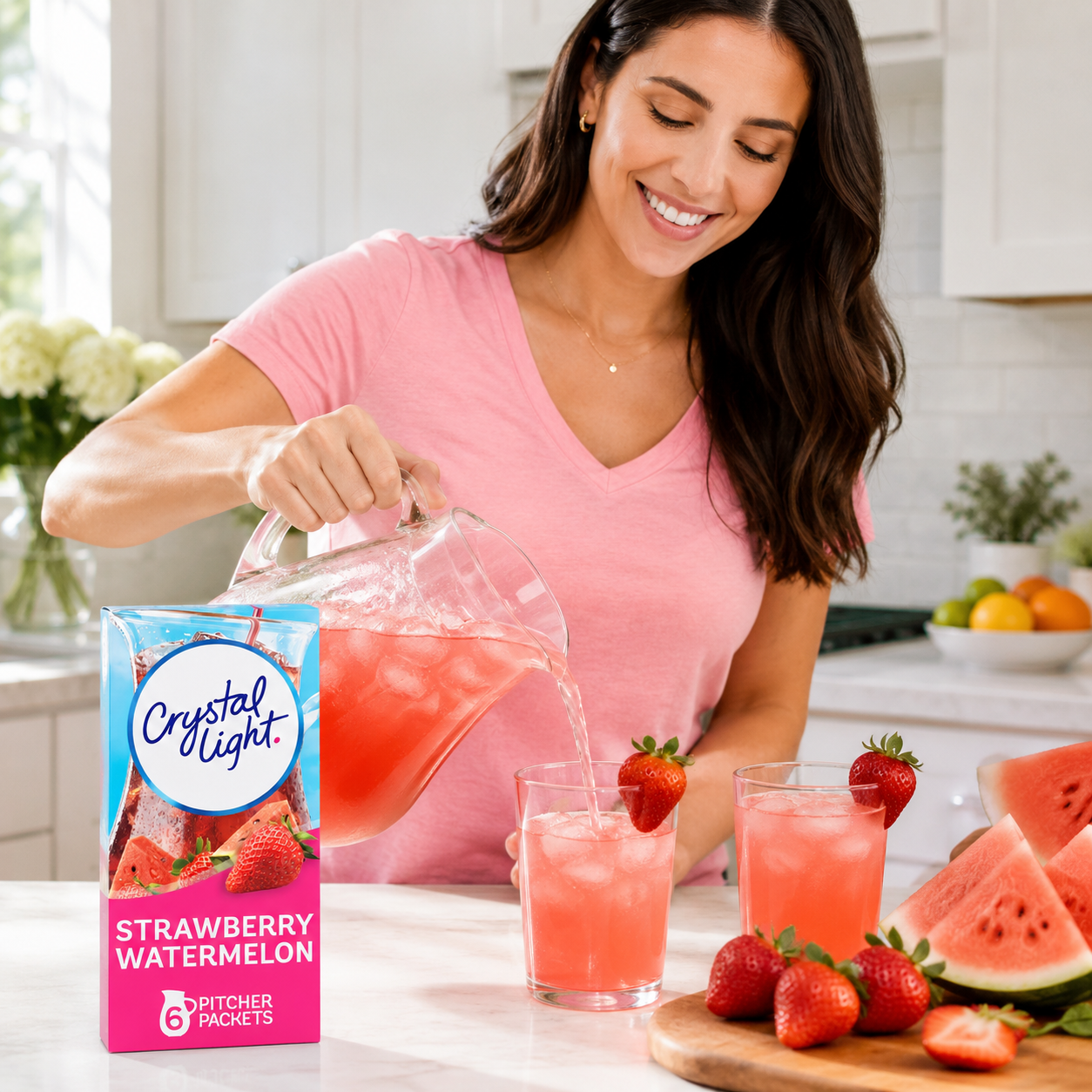 Crystal Light Strawberry Watermelon Low Calories Powdered Drink Mix Pitcher 6 Count