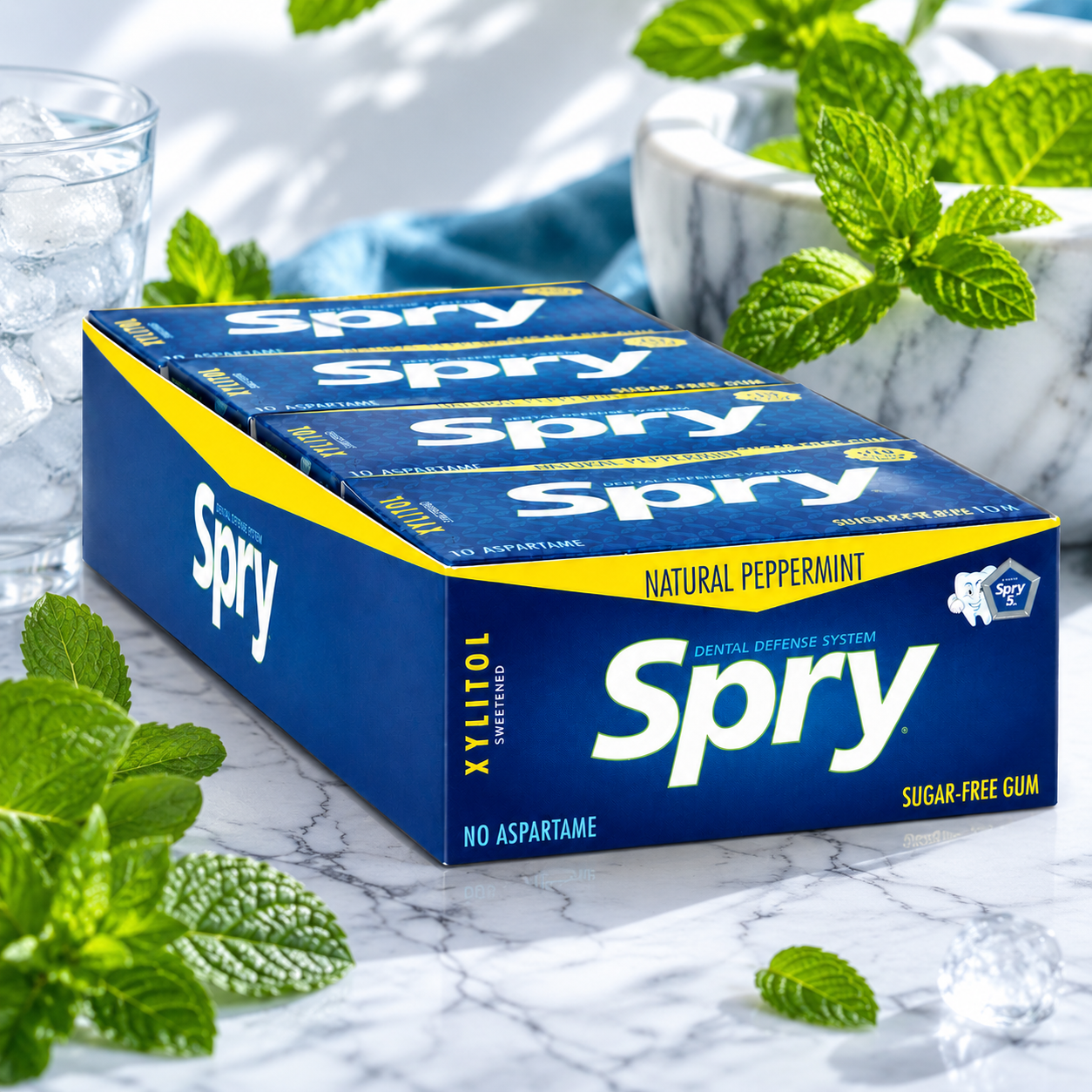 Spry Xylitol Gum Natural Peppermint Blister Cards 10 Count