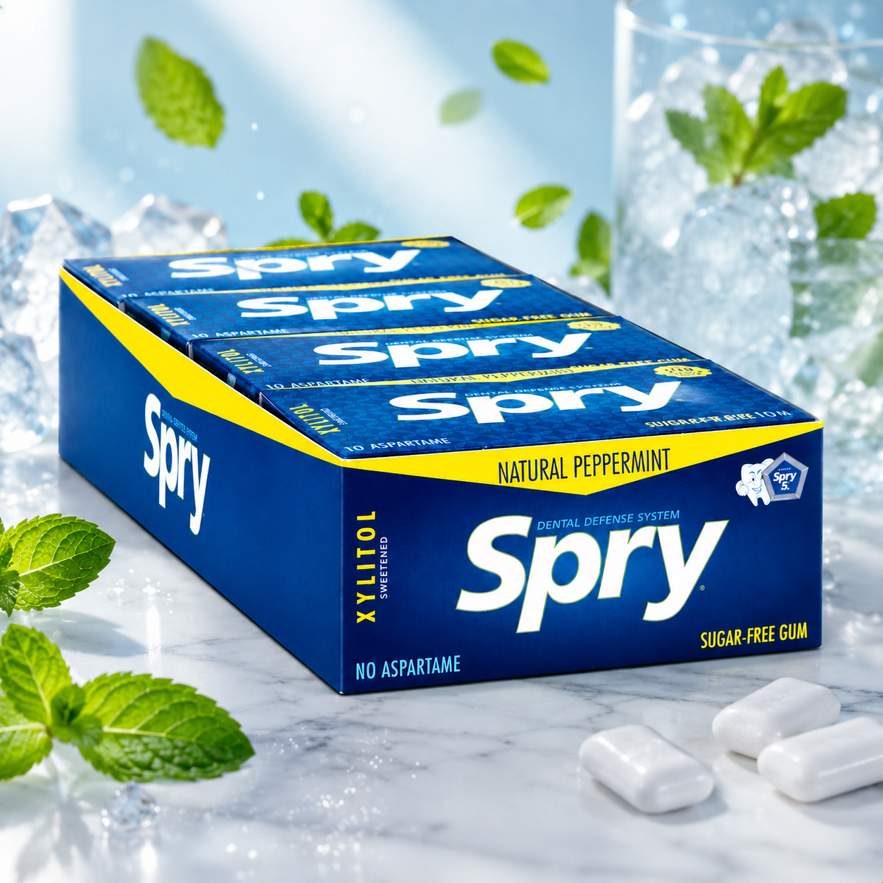 Spry Xylitol Gum Natural Peppermint Blister Cards 10 Count