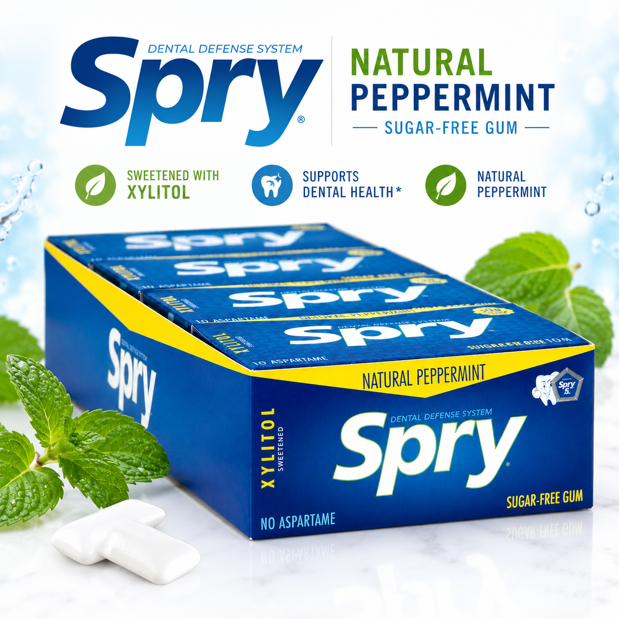 Spry Xylitol Gum Natural Peppermint Blister Cards 10 Count