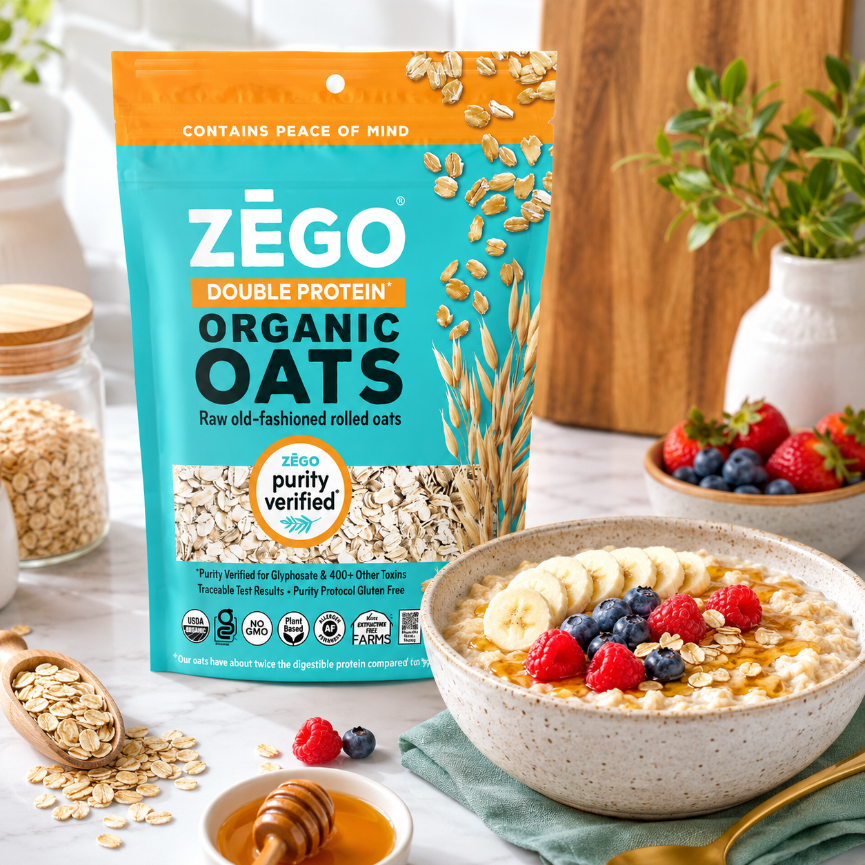 ZEGO Gluten Free Organic Raw Rolled Oats Double Protein Old 14 oz
