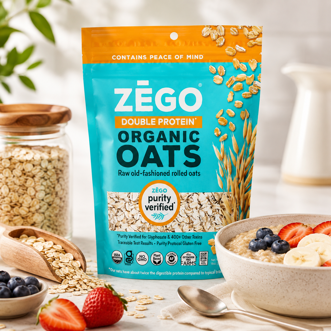 ZEGO Gluten Free Organic Raw Rolled Oats Double Protein Old 14 oz