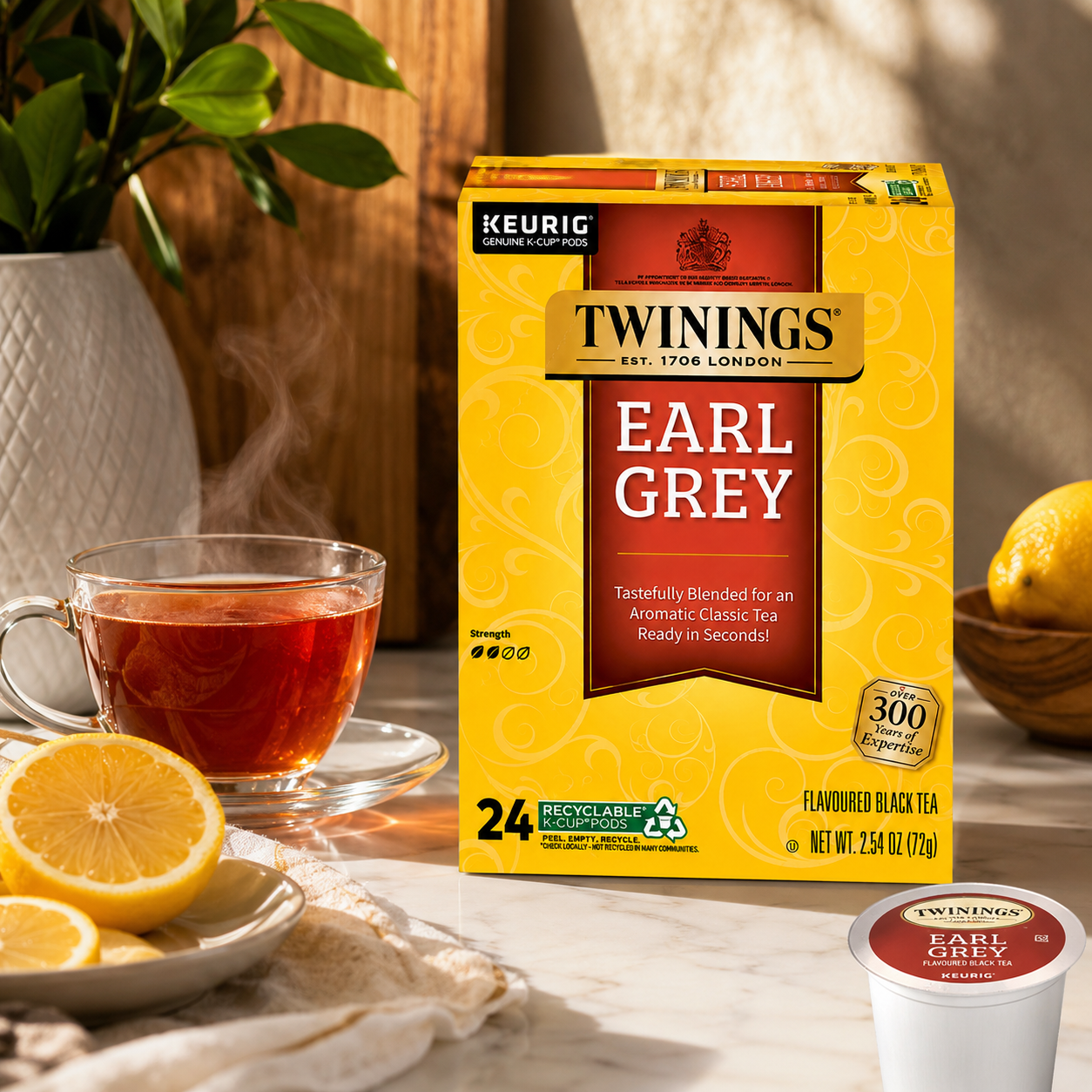 Twinings Hot Citrus Earl Grey Black Tea K Cup Pods for 24 Count