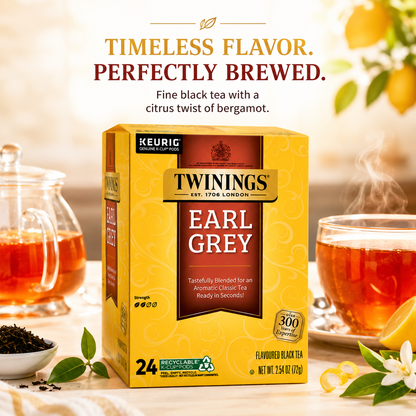 Twinings Hot Citrus Earl Grey Black Tea K Cup Pods for 24 Count