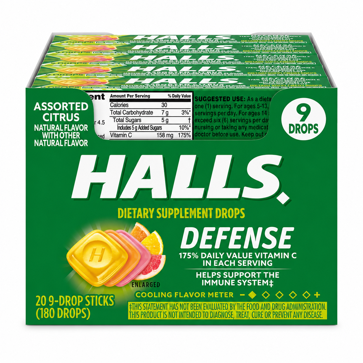 Halls Defense Assorted Citrus Vitamin C Drops 20 Sticks