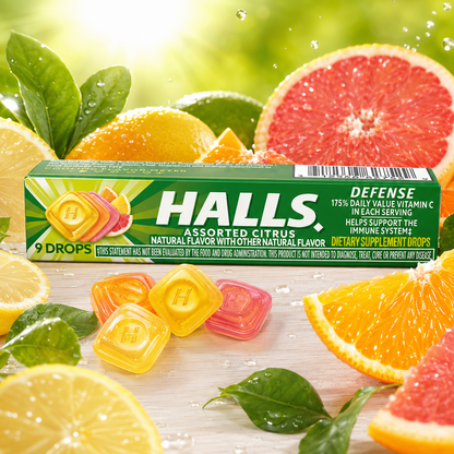 Halls Defense Assorted Citrus Vitamin C Drops 20 Sticks