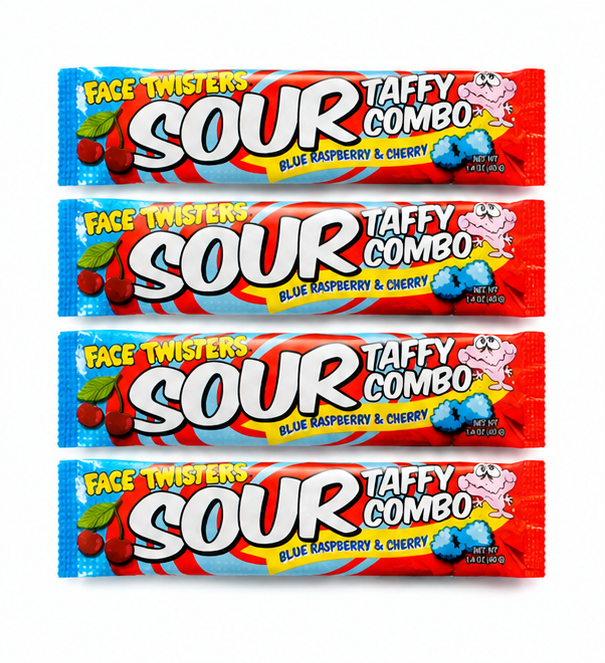 Face Twisters Blue Raspberry Raspberry Blue Raspberry& Cherry Sour Taffy Combo 1.4 oz