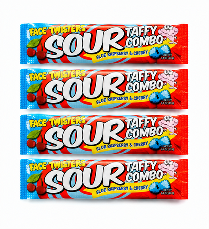 Face Twisters Blue Raspberry Raspberry Blue Raspberry& Cherry Sour Taffy Combo 1.4 oz