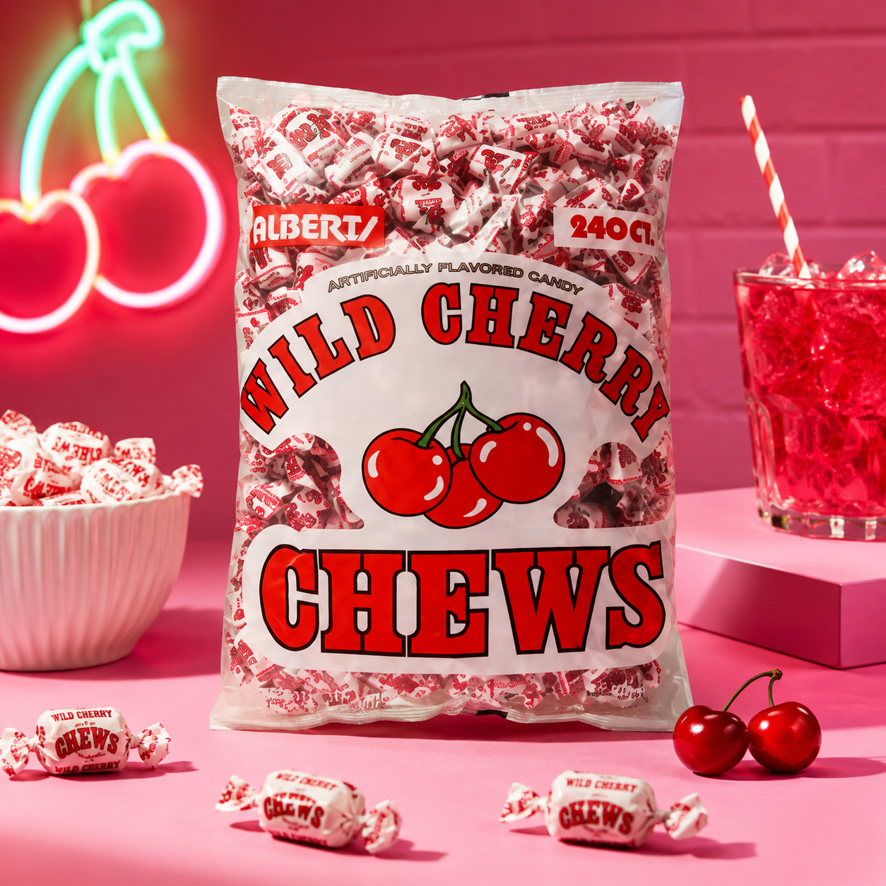 Albert's Fruit Chews Wild Cherry Flavor 240 Candies