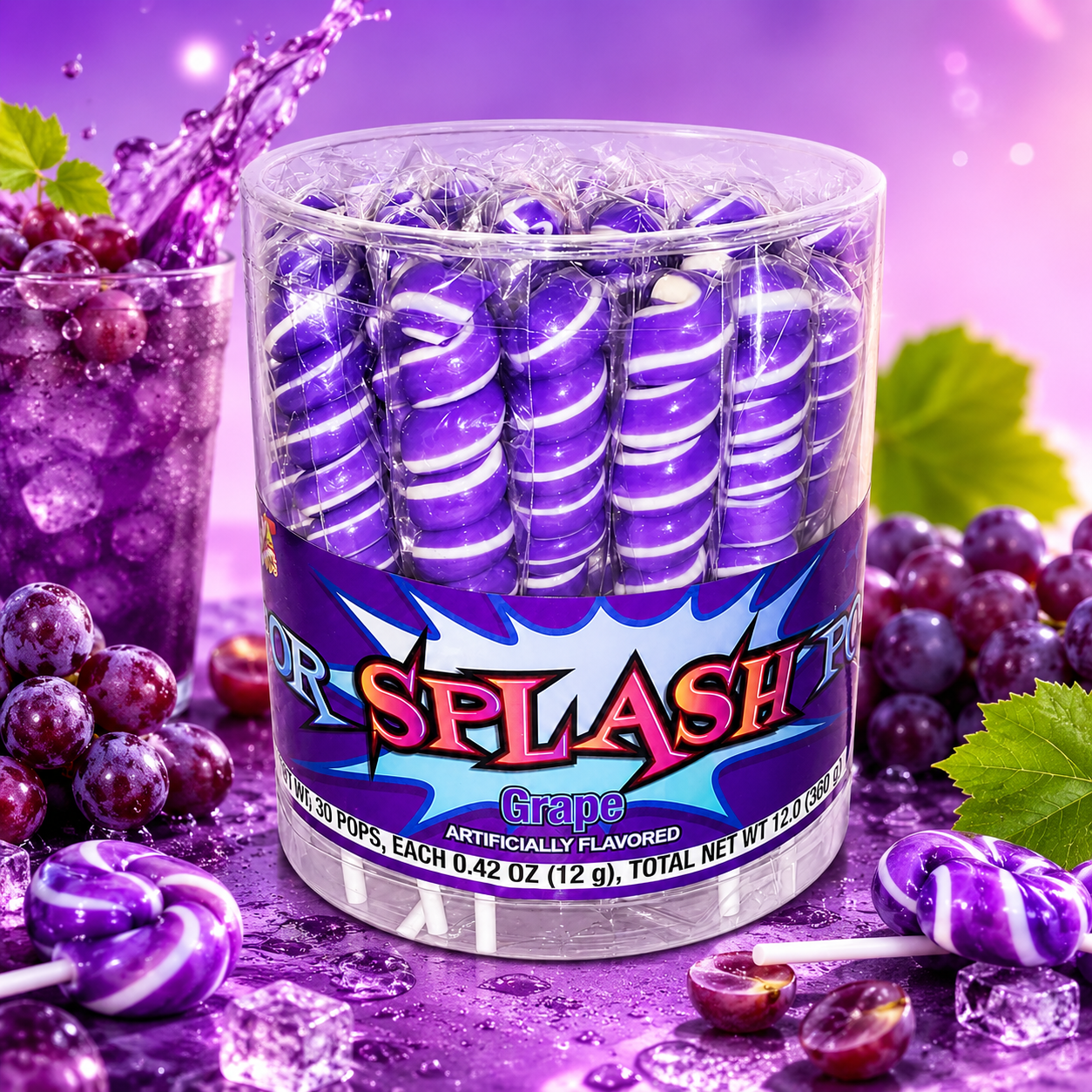 COLORSPLASH LOLLIPOPS Jar 30 Pops Purple Grape 12.69 oz